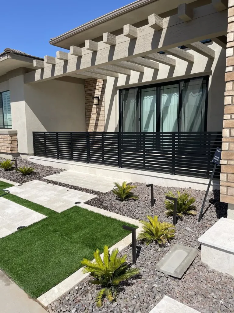 Black horizontal slat privacy fence